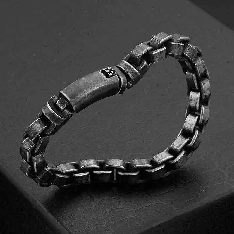 Blackened Stainless Steel Box Chain Bracelet VRAFI