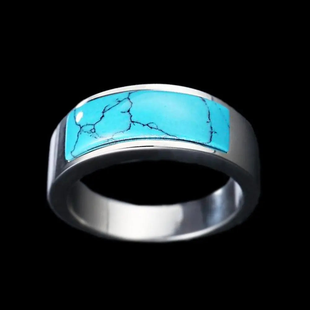 Blue Synthetic Turquoise Stainless Steel Ring VRAFI