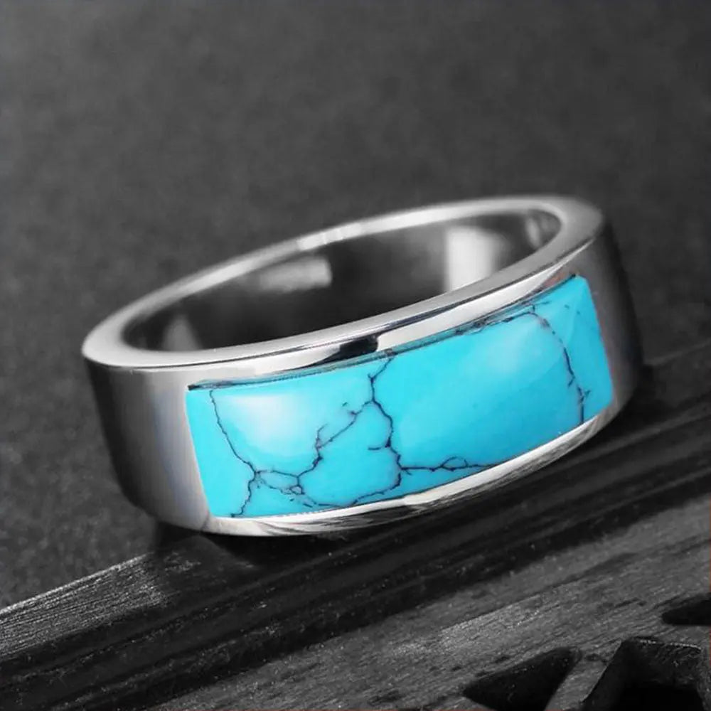 Blue Synthetic Turquoise Stainless Steel Ring VRAFI