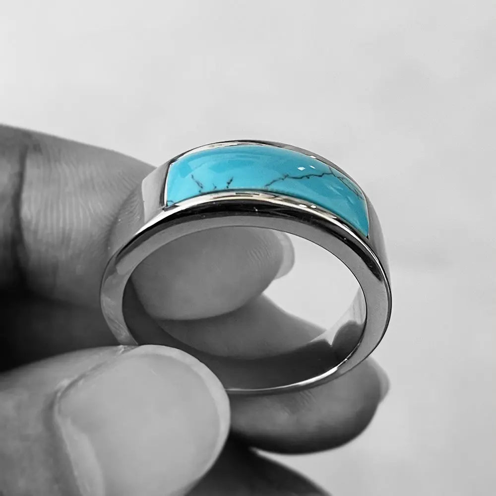 Blue Synthetic Turquoise Stainless Steel Ring VRAFI