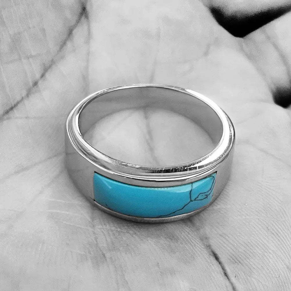 Blue Synthetic Turquoise Stainless Steel Ring VRAFI