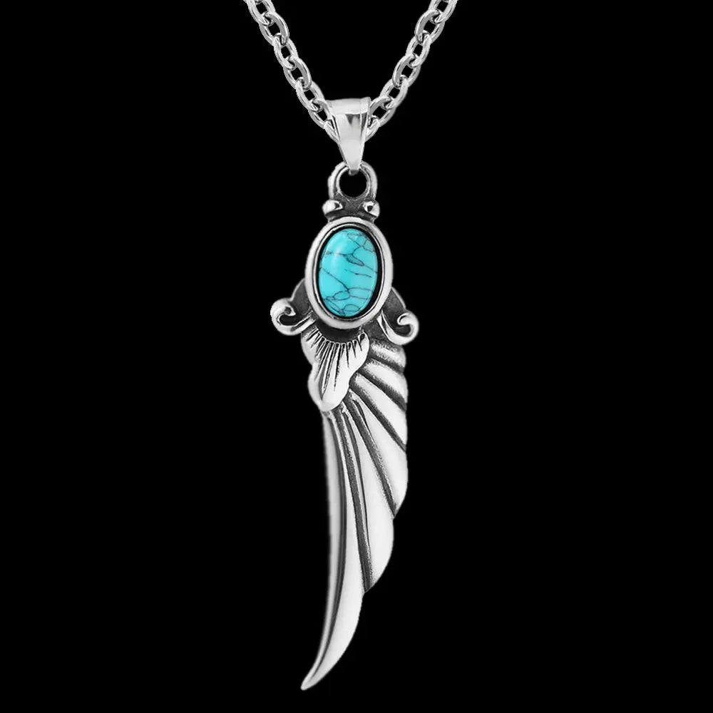 Blue Turquoise Feather Wing Pendant VRAFI