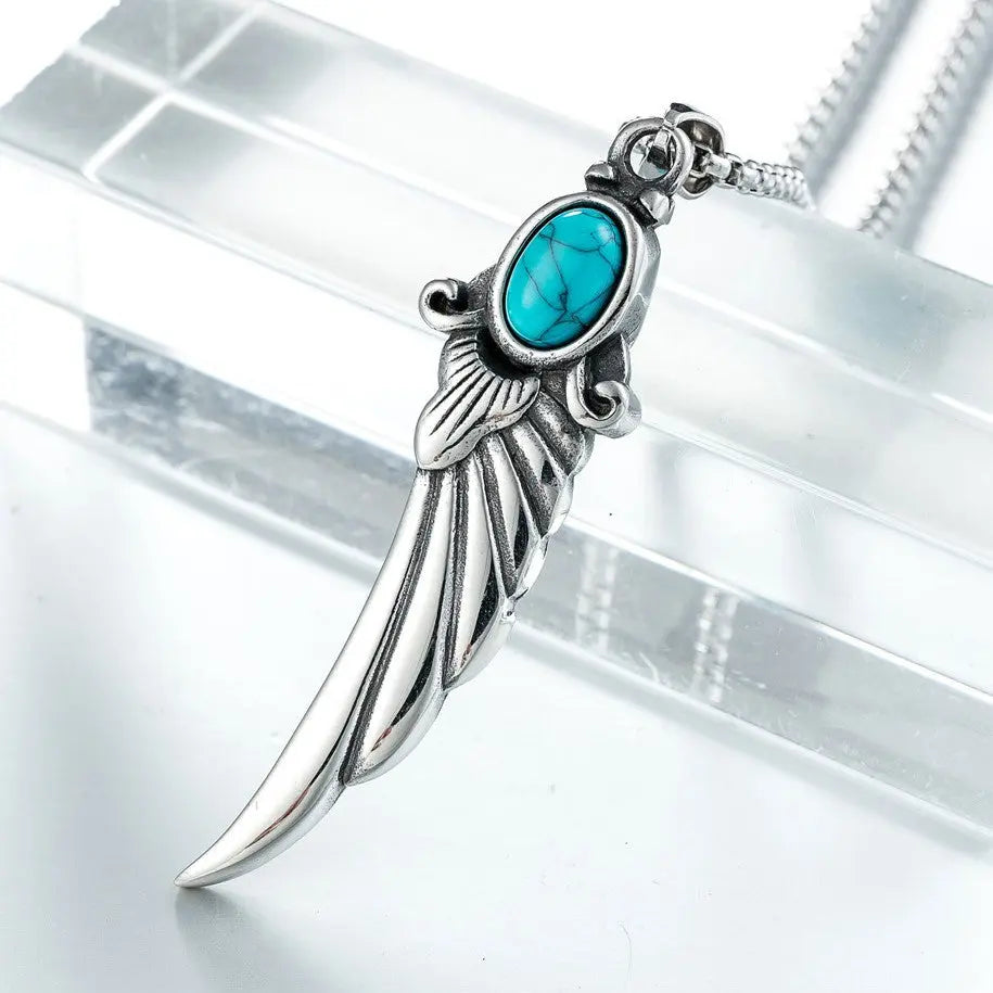 Blue Turquoise Feather Wing Pendant VRAFI