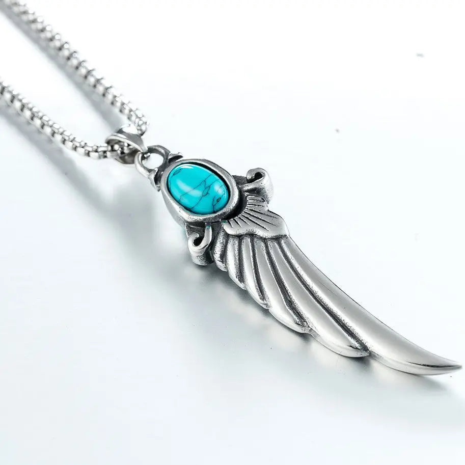 Blue Turquoise Feather Wing Pendant VRAFI