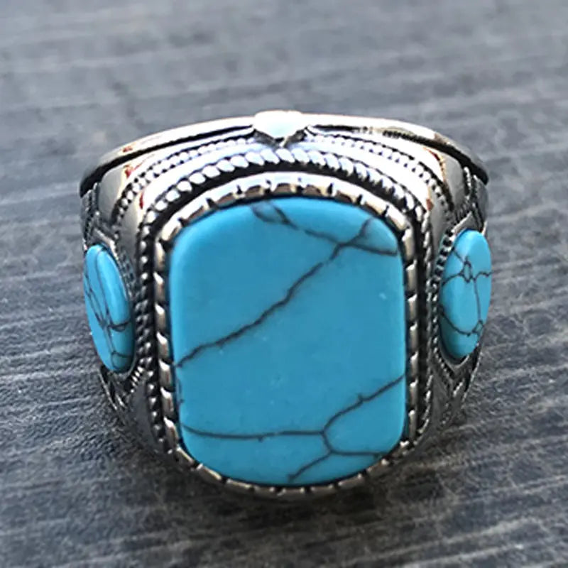 Blue-Turquoise Vintage Stainless Steel Ring - Vrafi Jewelry