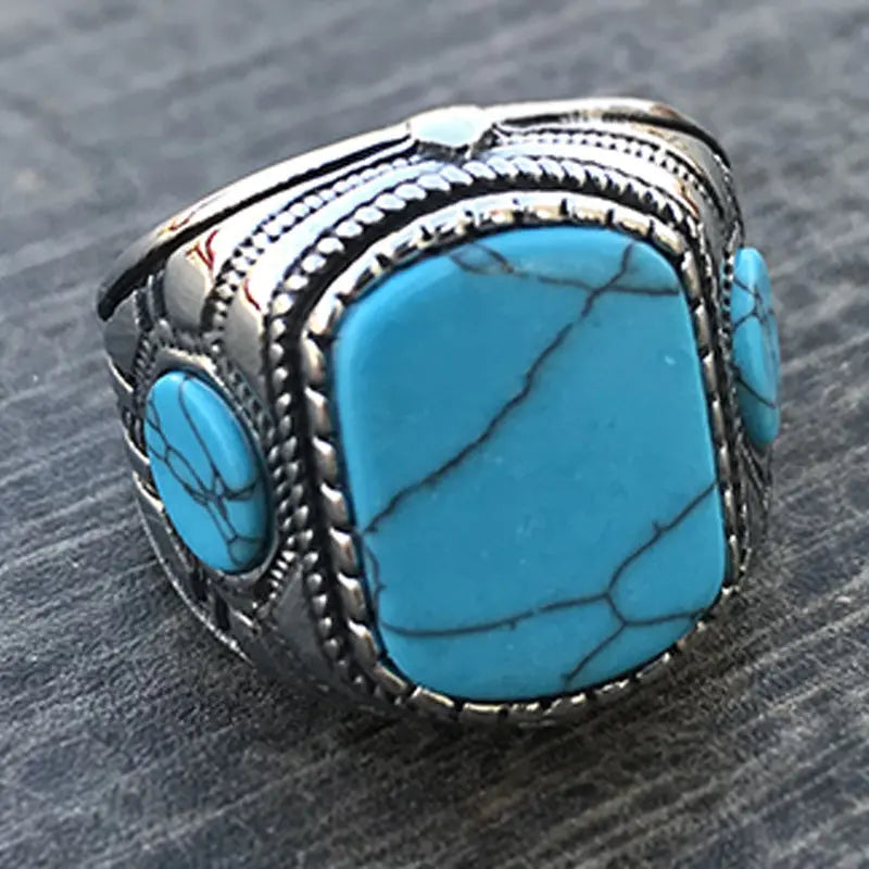 Blue-Turquoise Vintage Stainless Steel Ring - Vrafi Jewelry