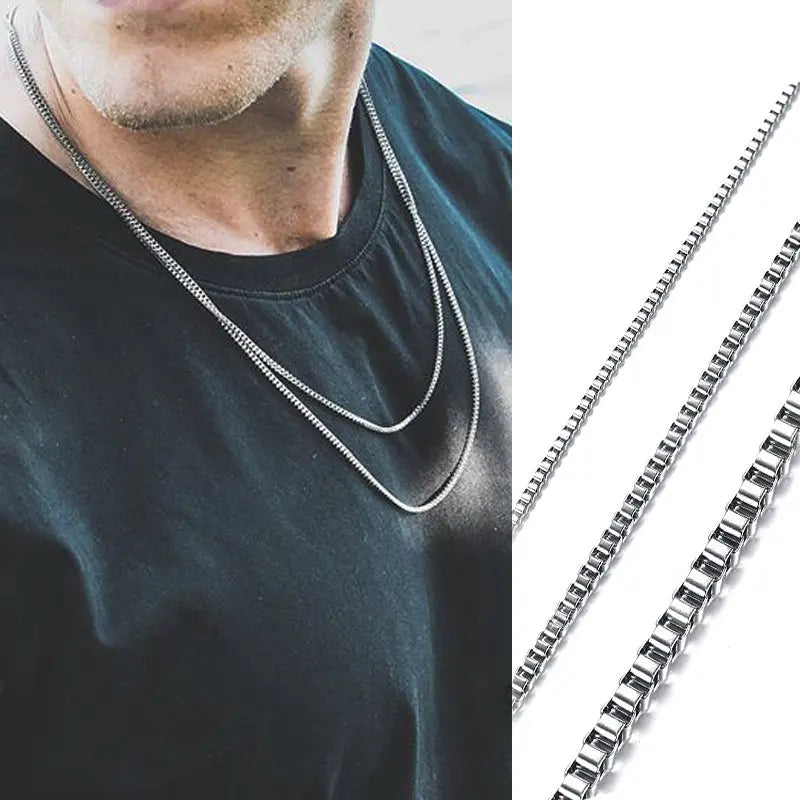 Box Chain Stainless Steel Necklace - Vrafi Jewelry