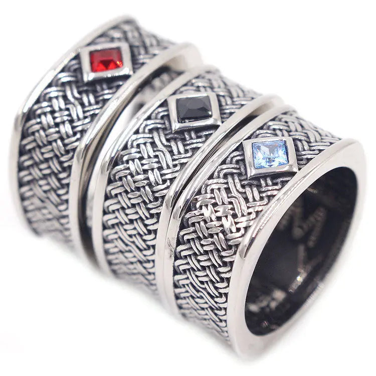 Braided Pattern Gemstone Stainless Steel Ring VRAFI