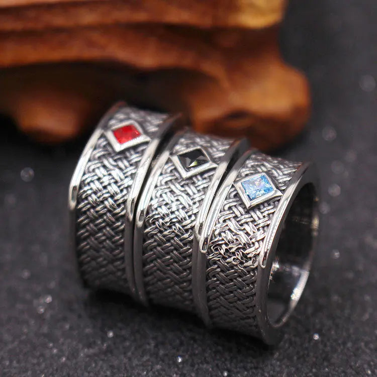 Braided Pattern Gemstone Stainless Steel Ring VRAFI