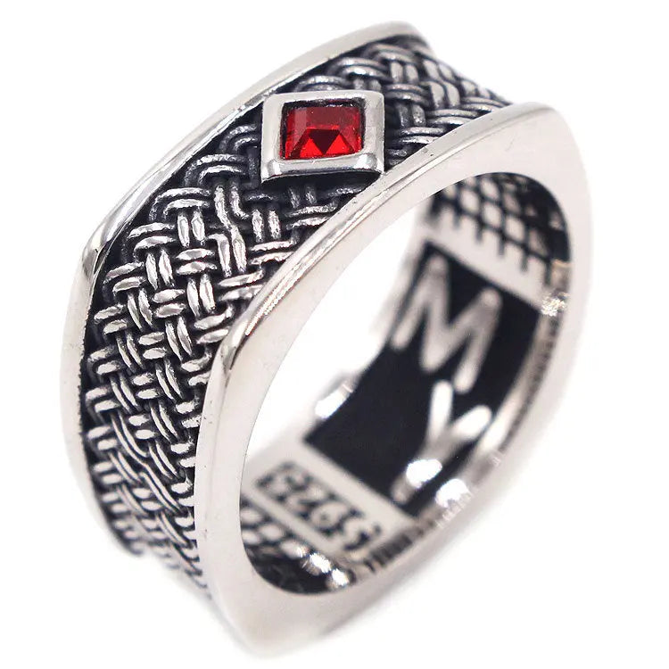 Braided Pattern Gemstone Stainless Steel Ring VRAFI