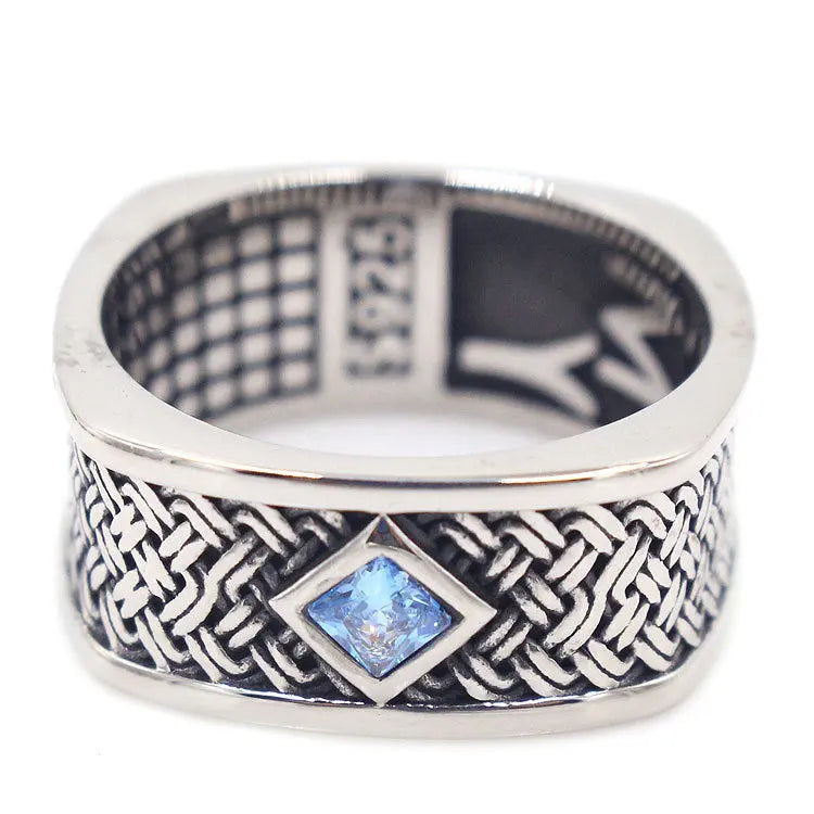 Braided Pattern Gemstone Stainless Steel Ring VRAFI