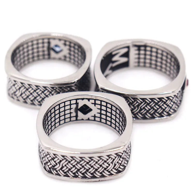 Braided Pattern Gemstone Stainless Steel Ring VRAFI