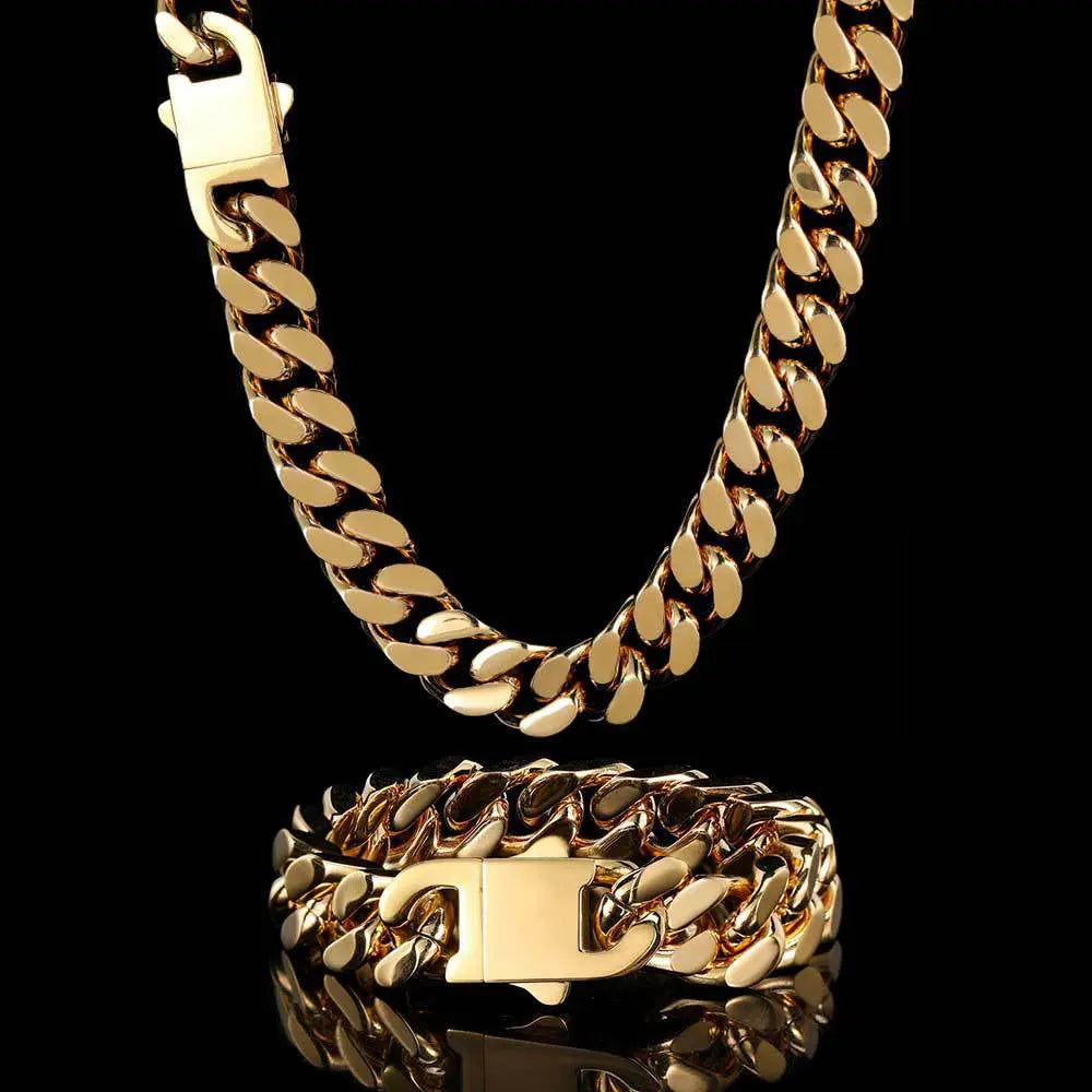 Buckle Cuban Stainless Steel Necklace-Gold Vrafi Jewelry