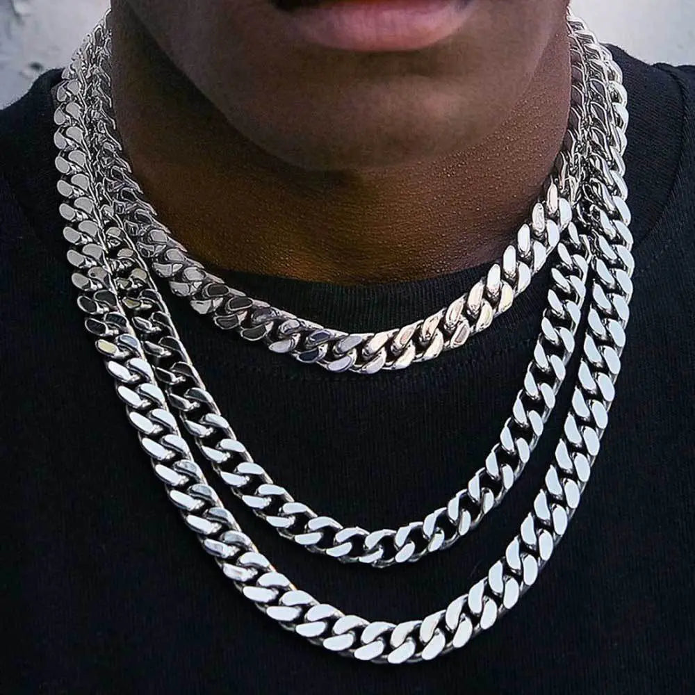 Buckle Cuban Stainless Steel Necklace-Silver Vrafi Jewelry