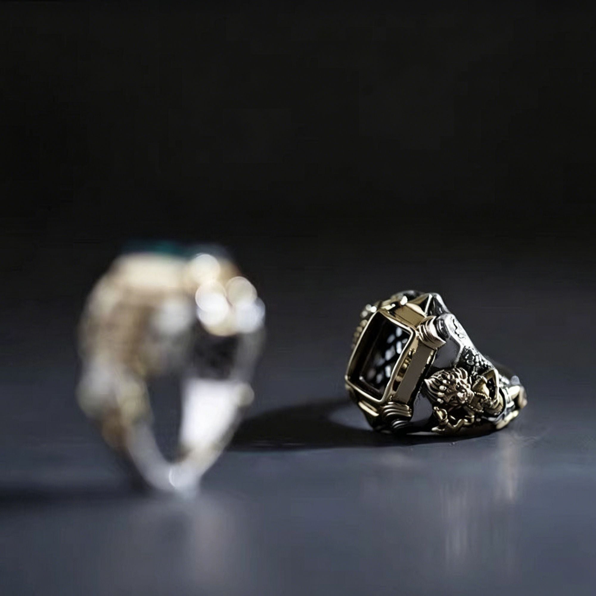 925 Sterling Silver Ring with Antiqued Tibetan Deity Turquoise Statement