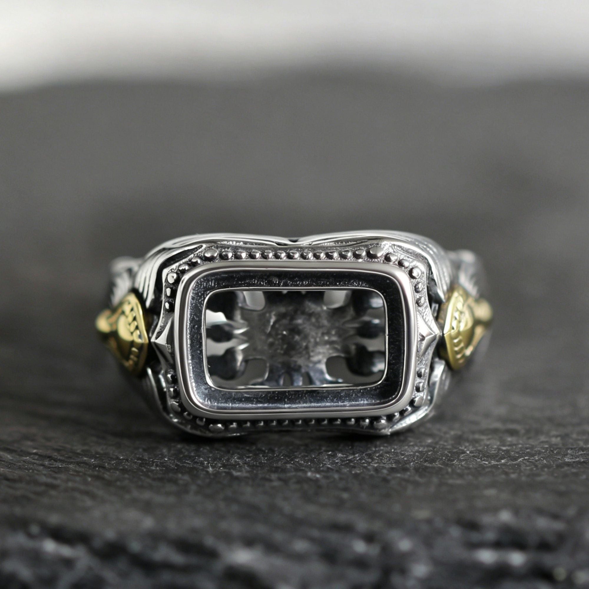 Anillo de acero inoxidable con forma de cuerpo 3D