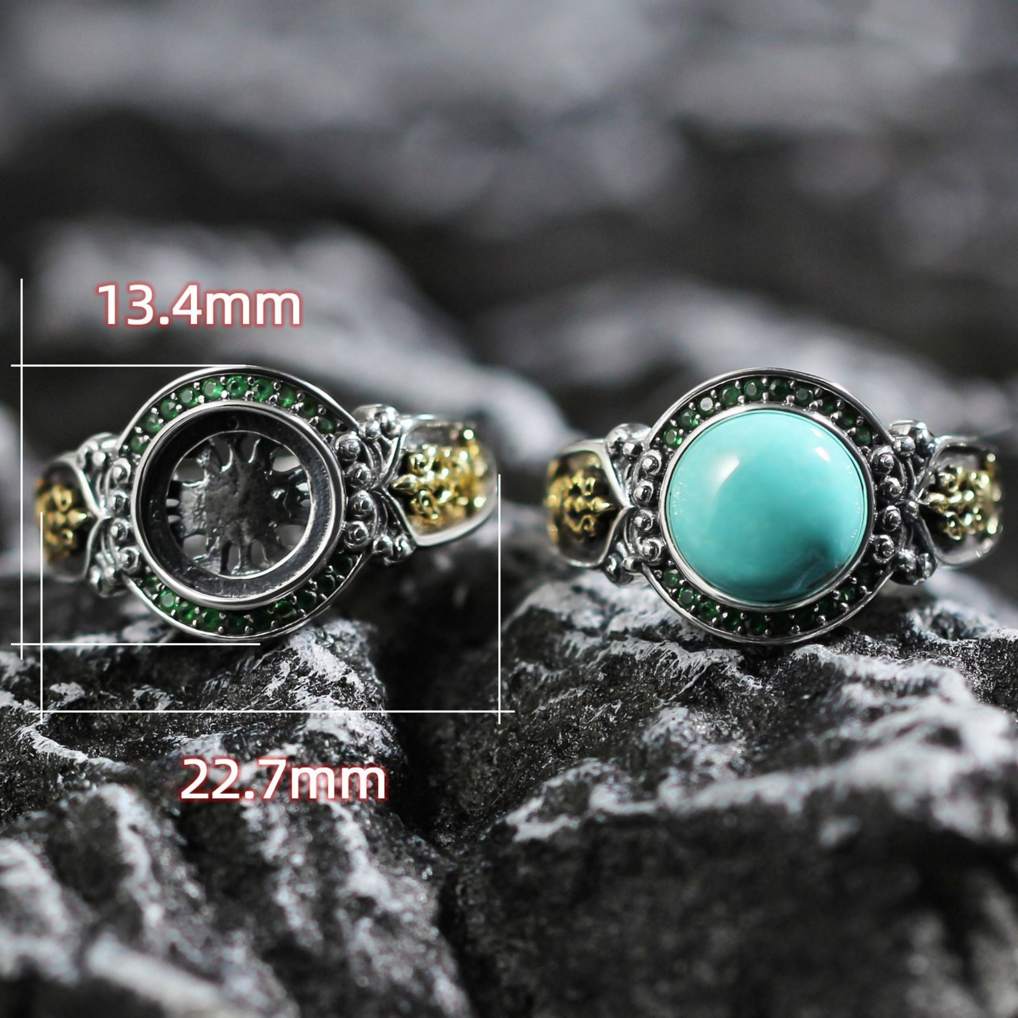 Antique Tibetan Turquoise Ring 925 Sterling Silver