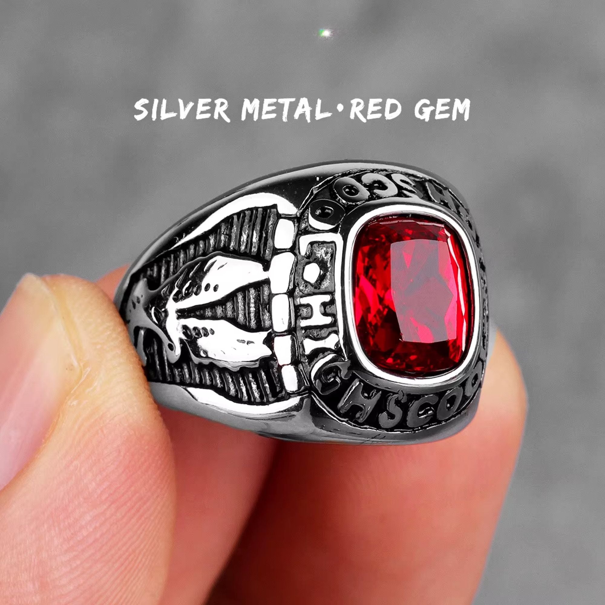 Eagle Emblem Gemstone Stainless Steel Ring