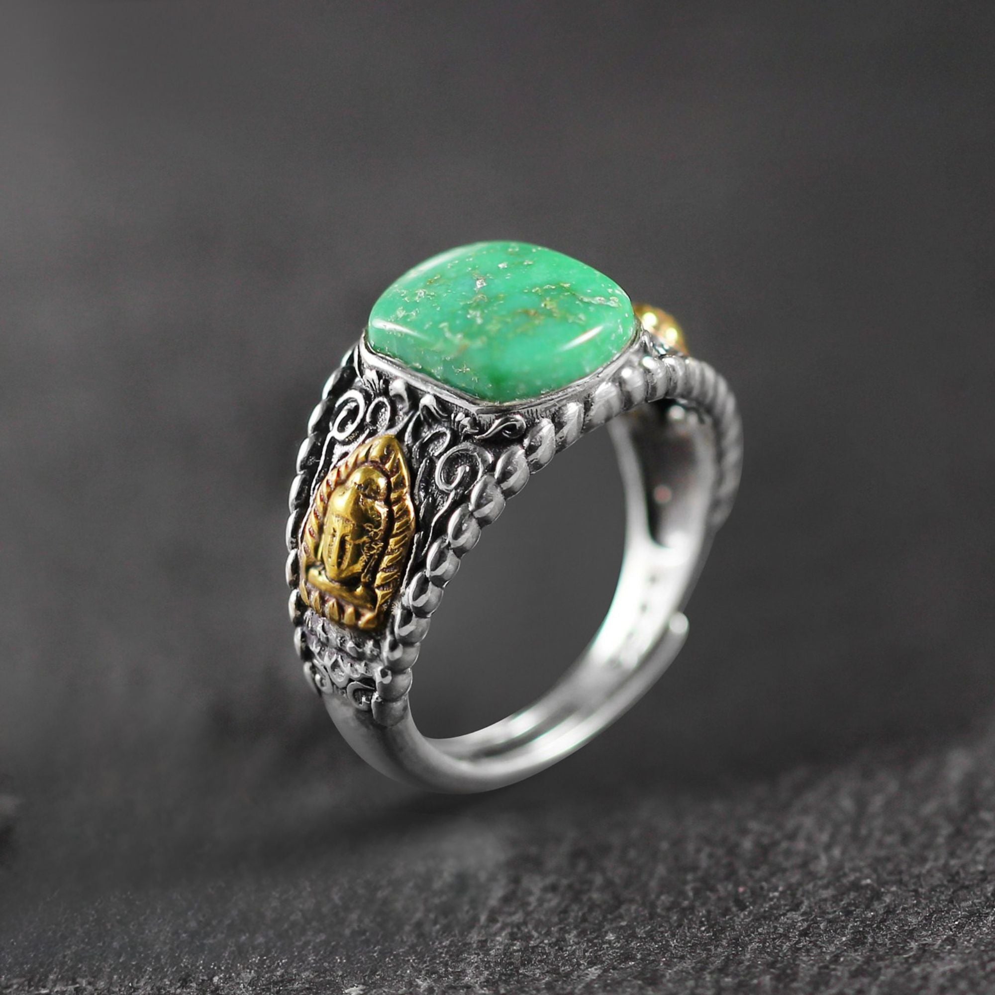 Auspicious Square Turquoise 925 Sterling Silver Band Ring