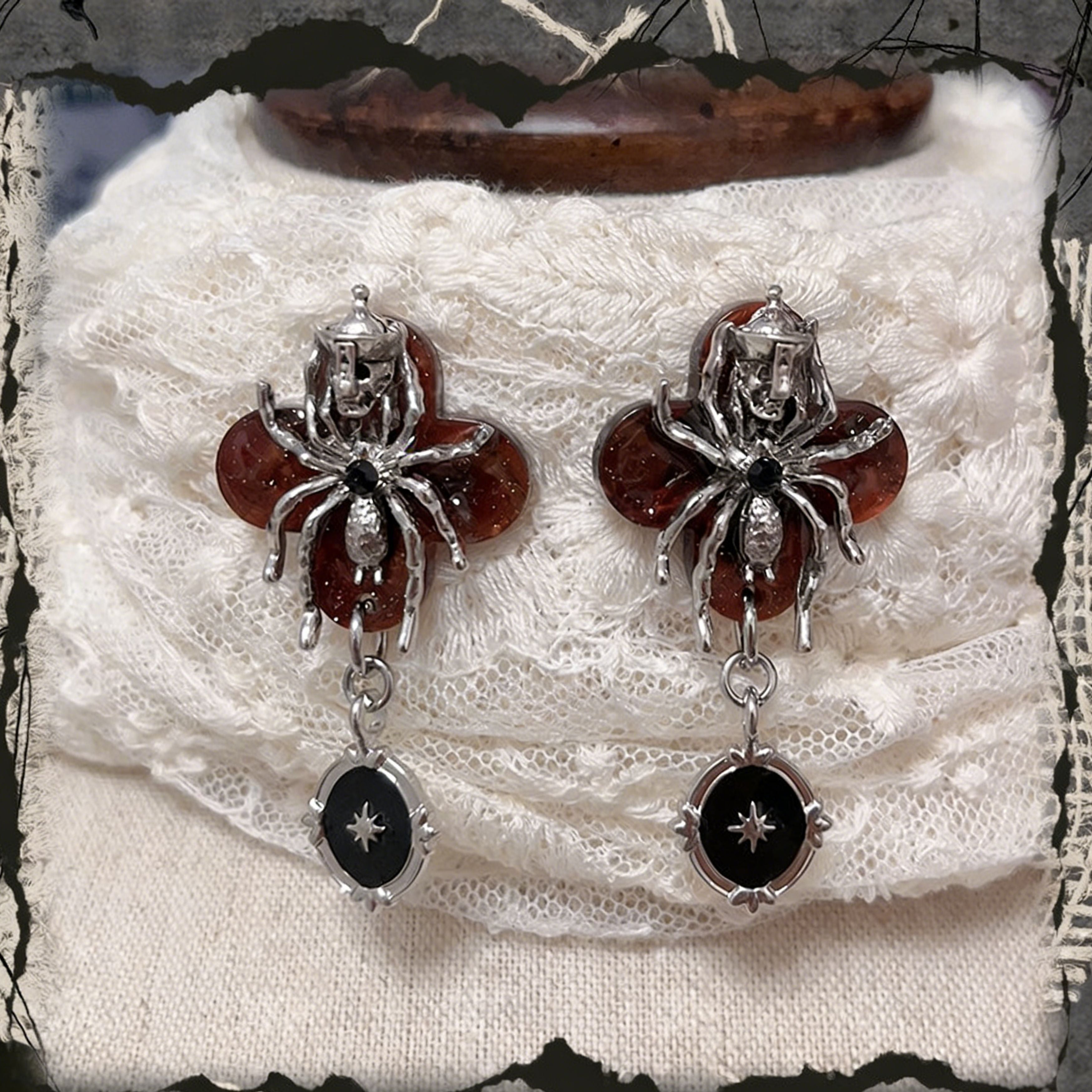 Dark Spider Skull Stud Earrings