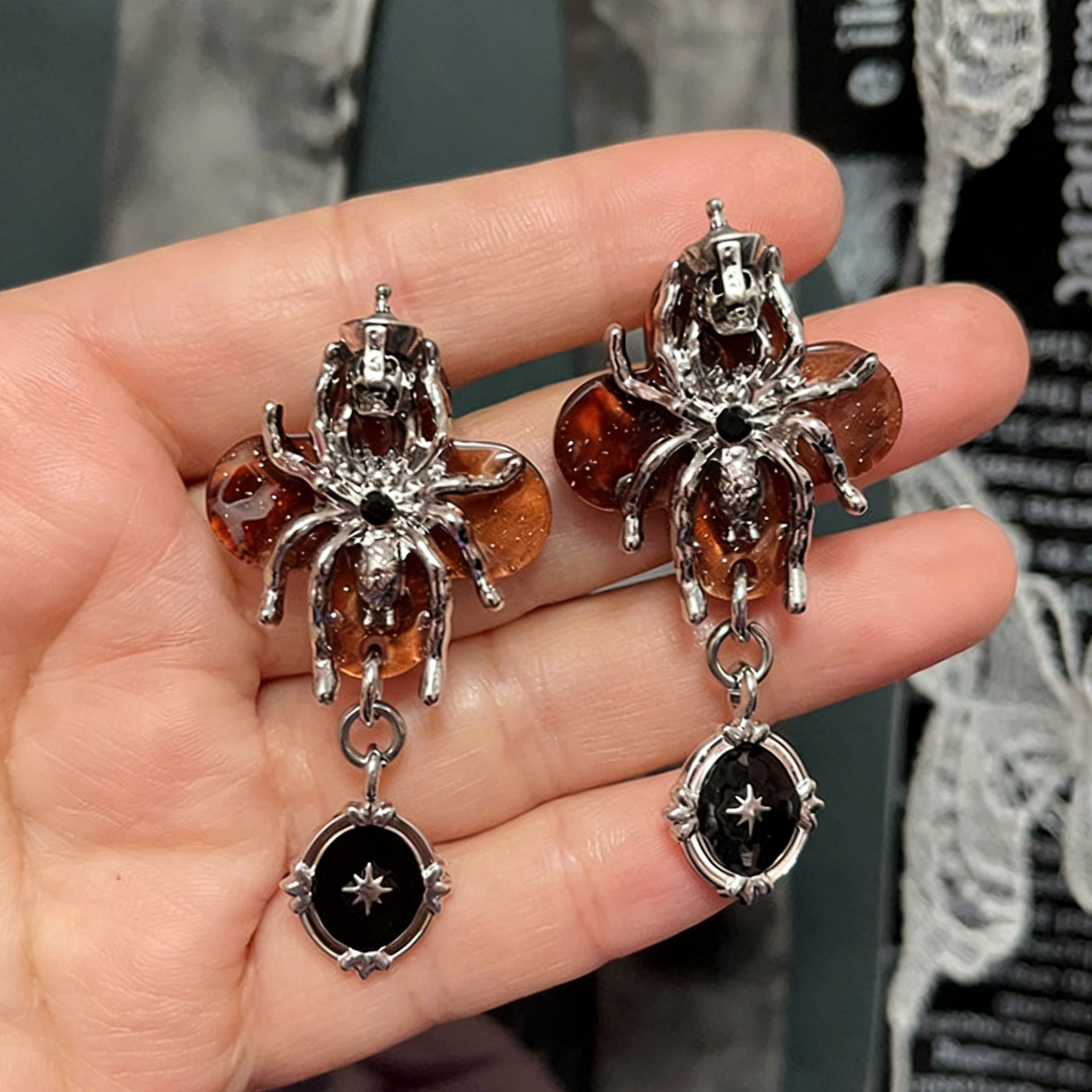 Dark Spider Skull Stud Earrings