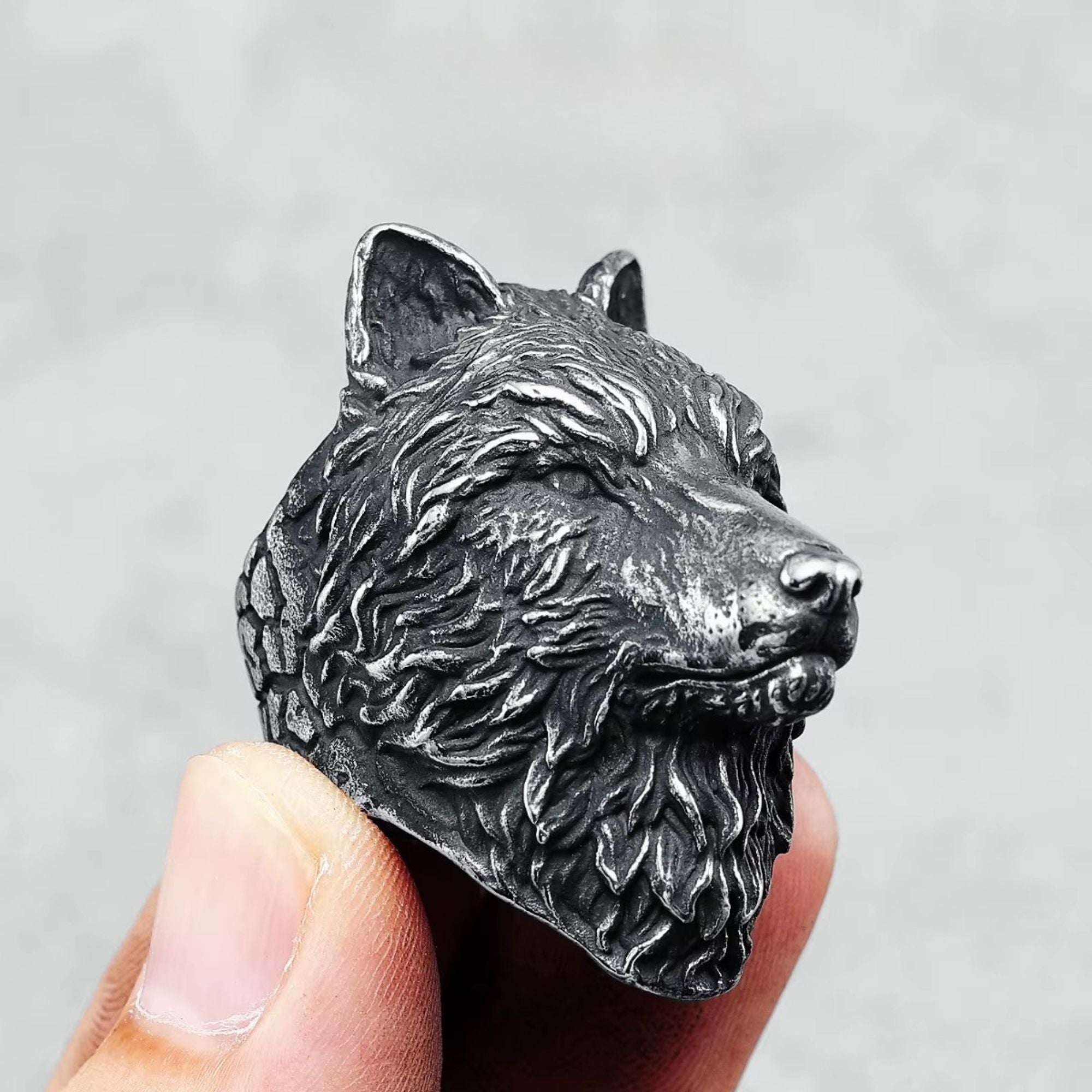 Vintage 3D Wolf Head Stainless Steel Ring
