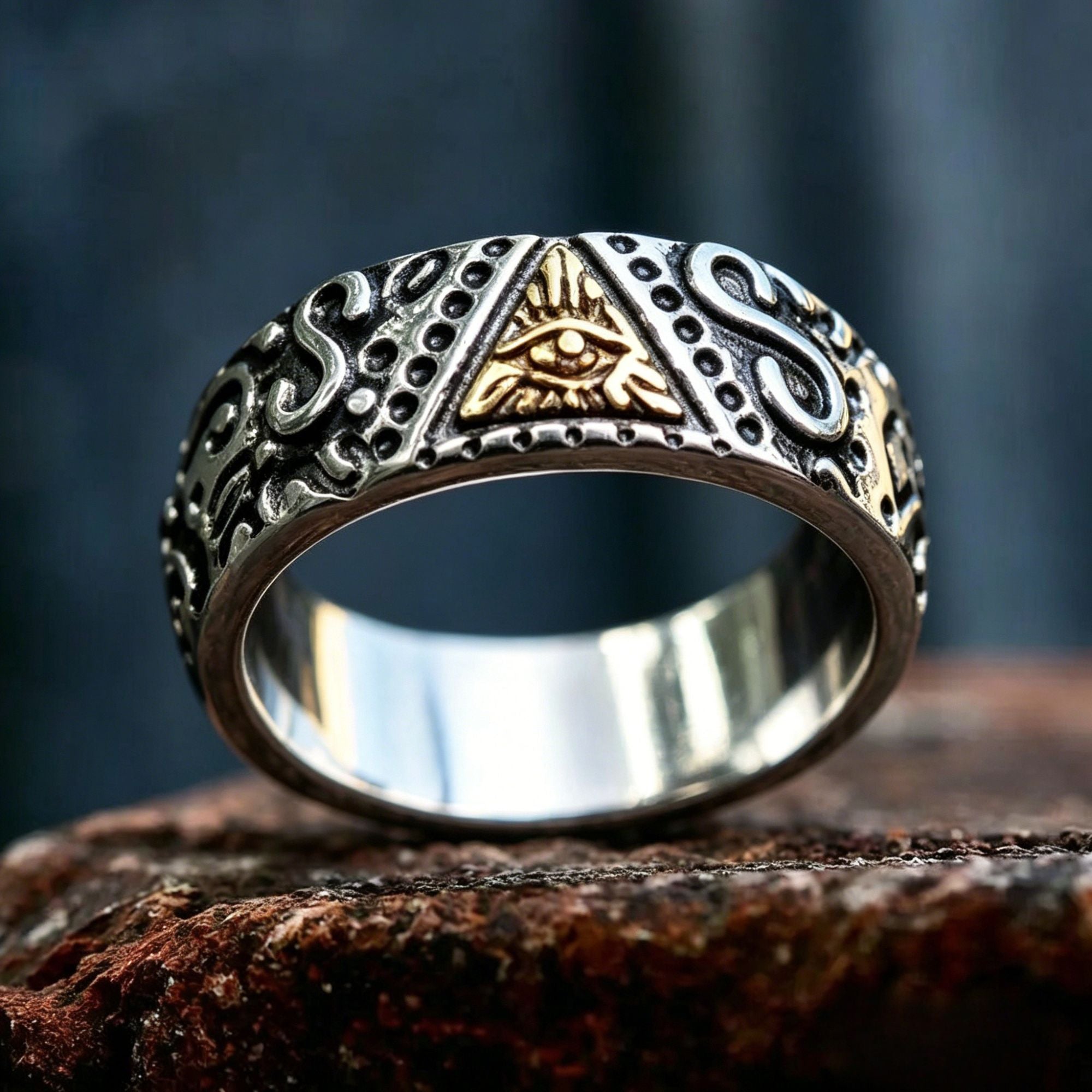 Bague Maçonnique Acier Inoxydable Triangle Oeil De Providence