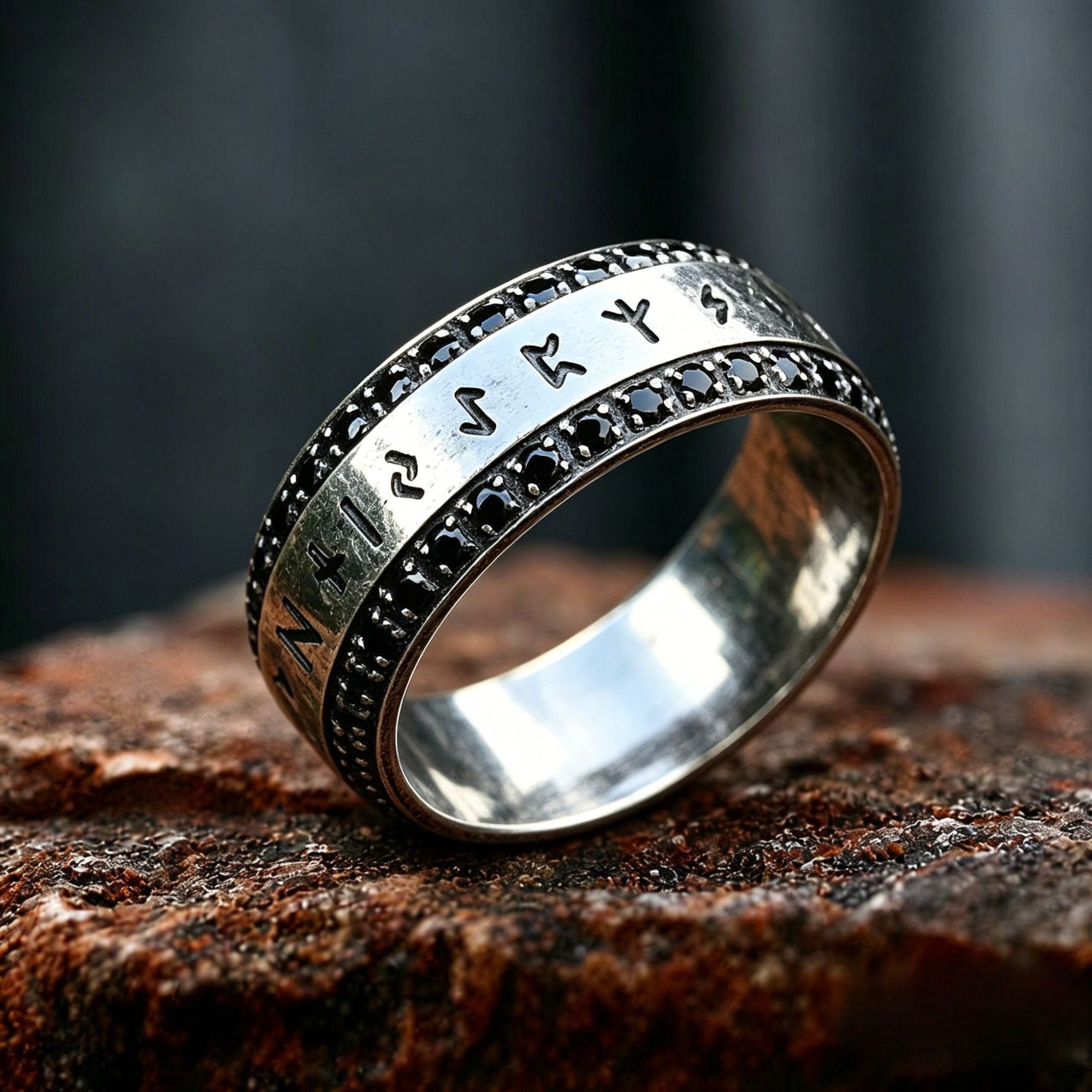 Viking Rune Set Diamond Stainless Steel Ring