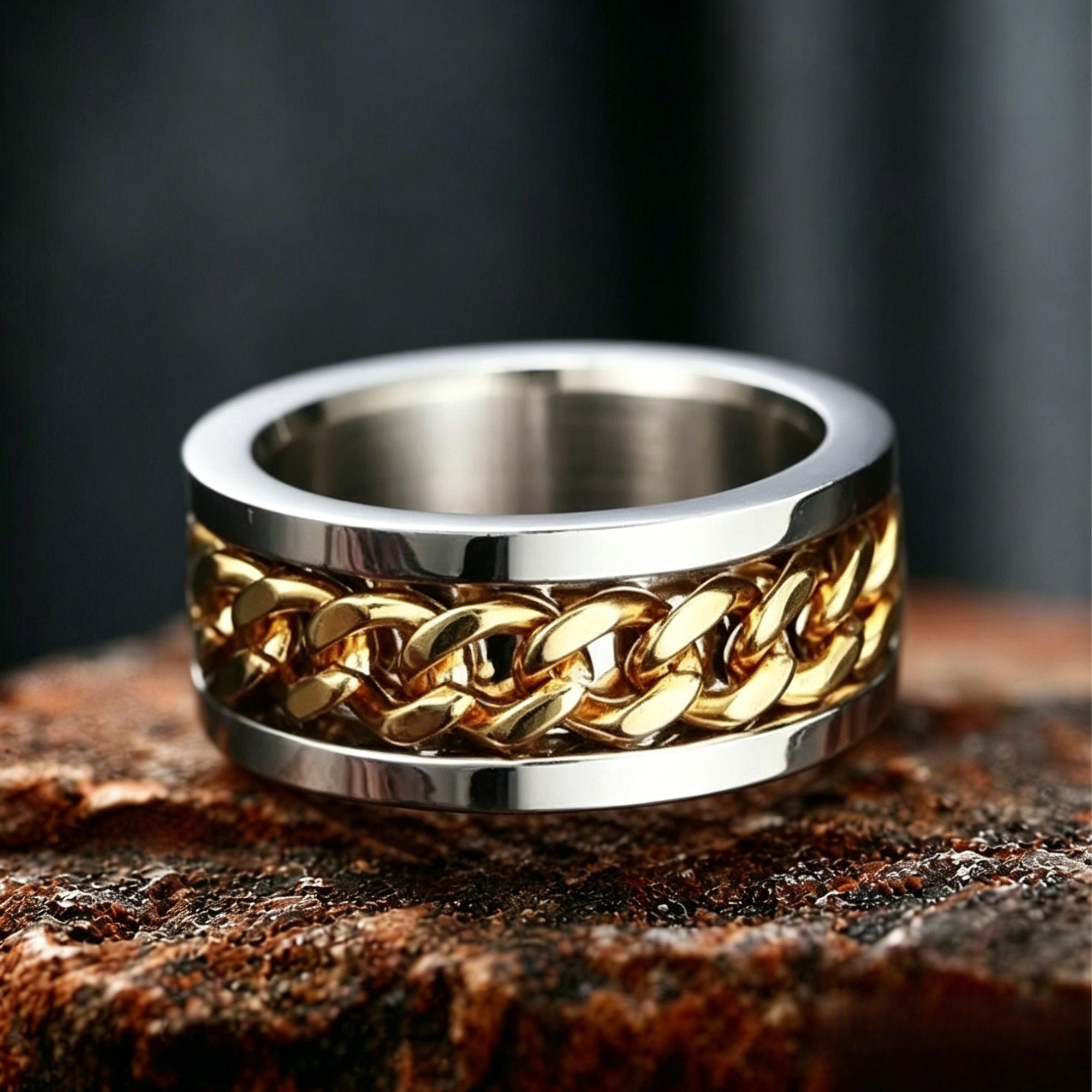 Rotatable Chain Stainless Steel Ring