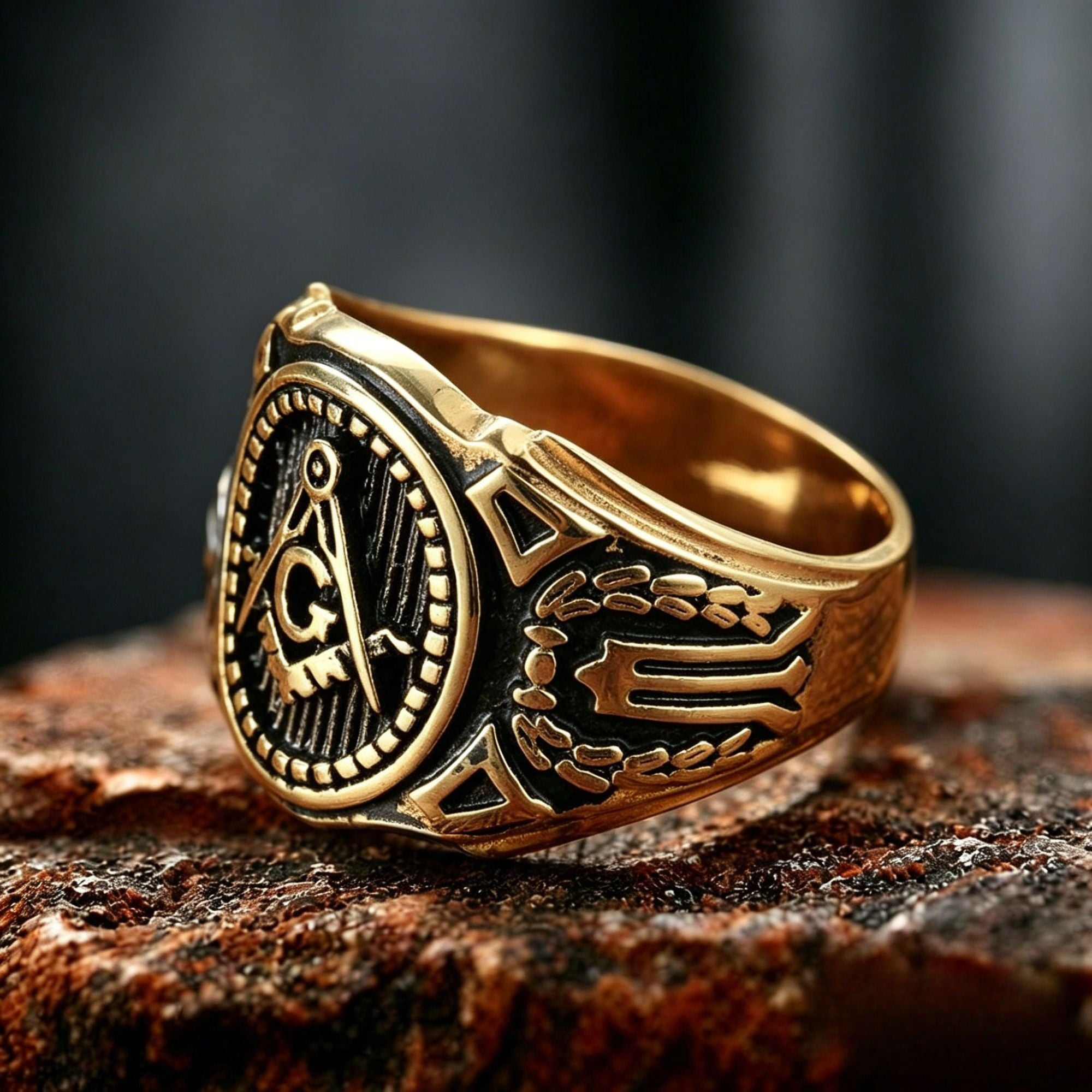Freemason Stainless Steel Gold Ring