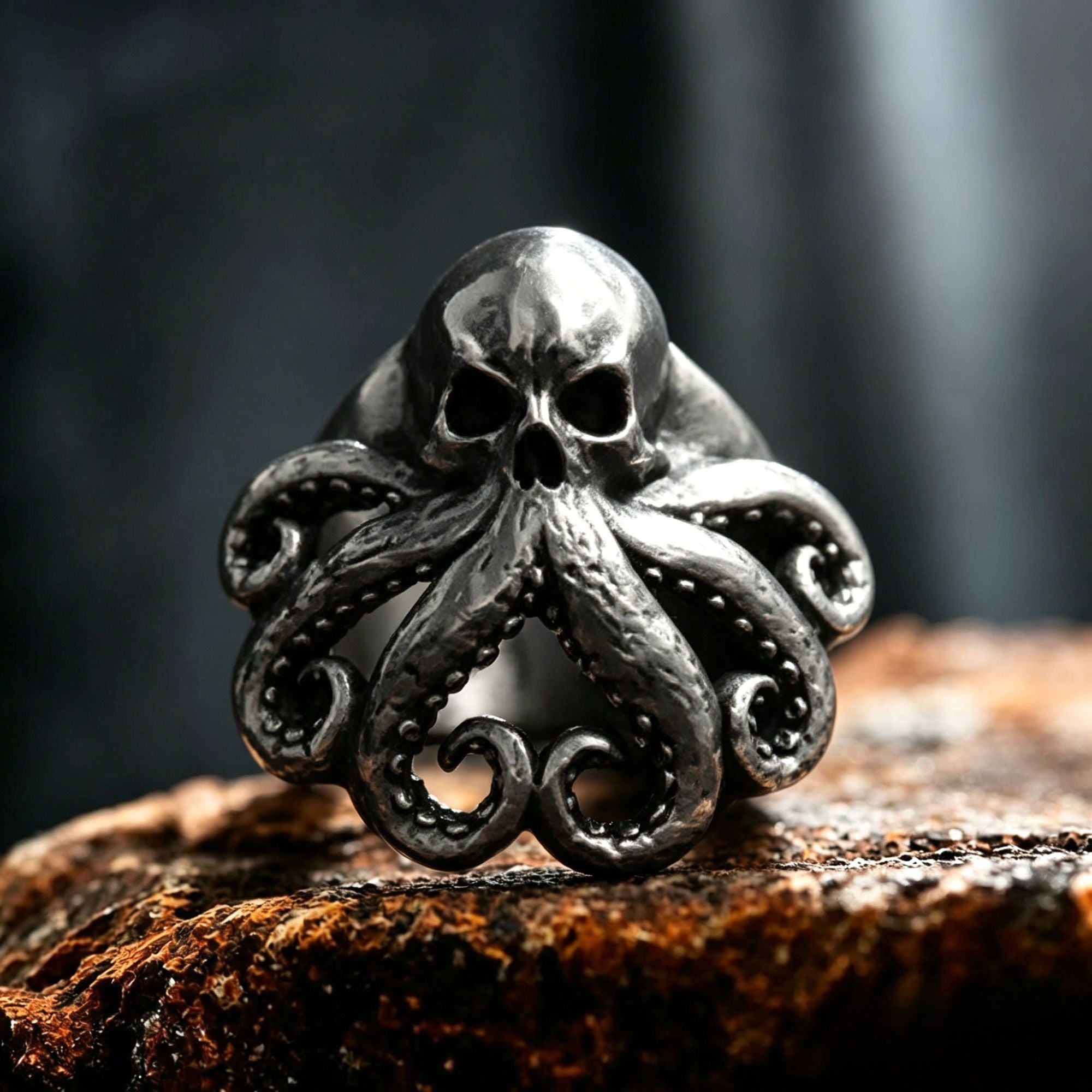 Oktopus-Schädel-Edelstahlring