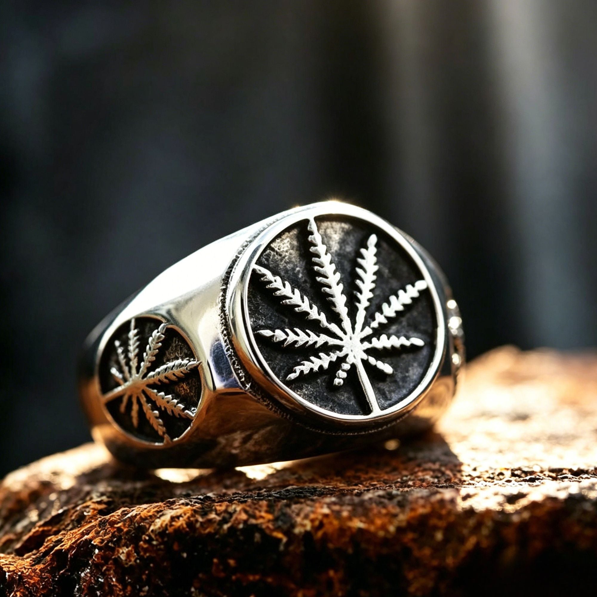 Hemp Leaf Stainless Steel Ring