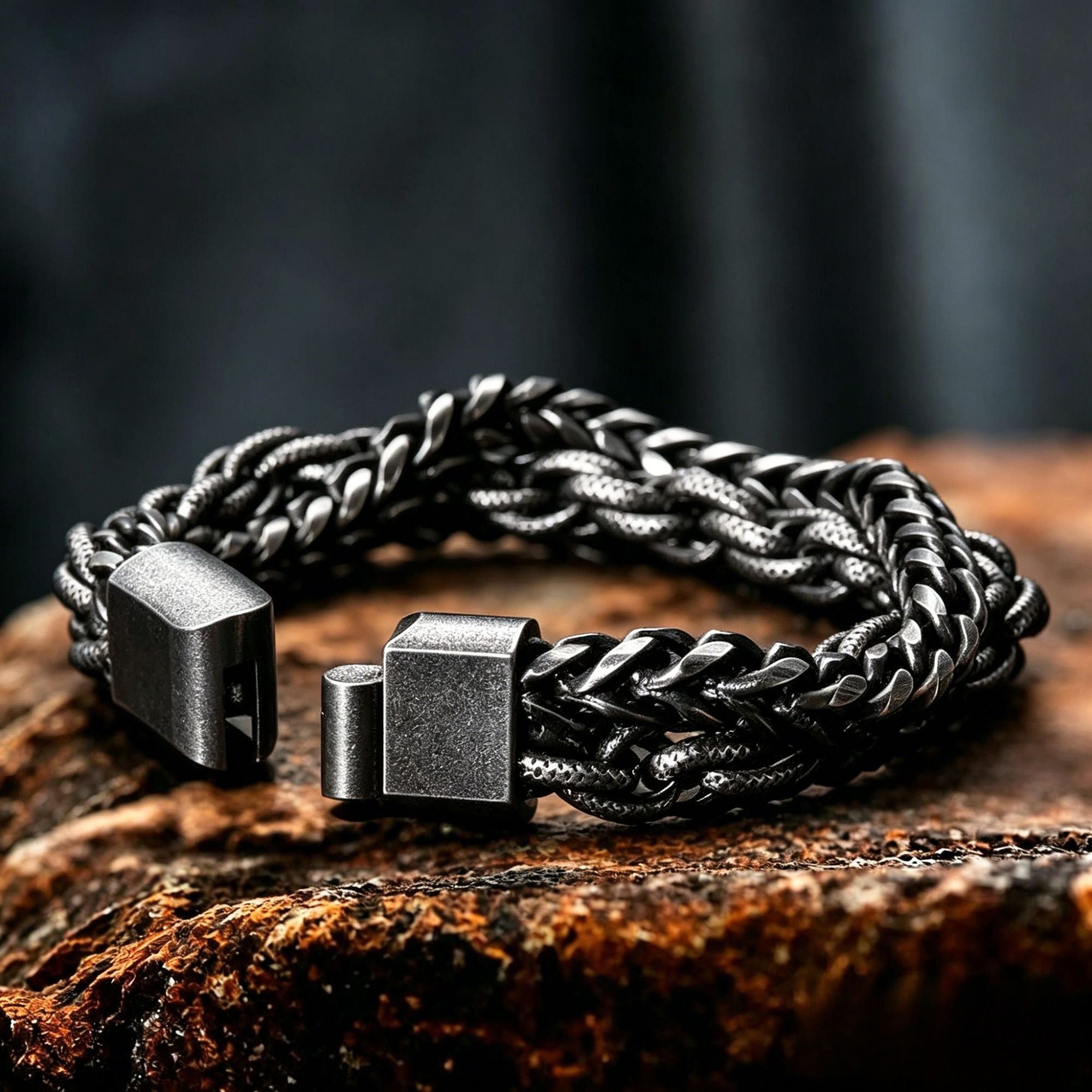 Geflochtenes Punk-Armband aus geschwärztem Edelstahl