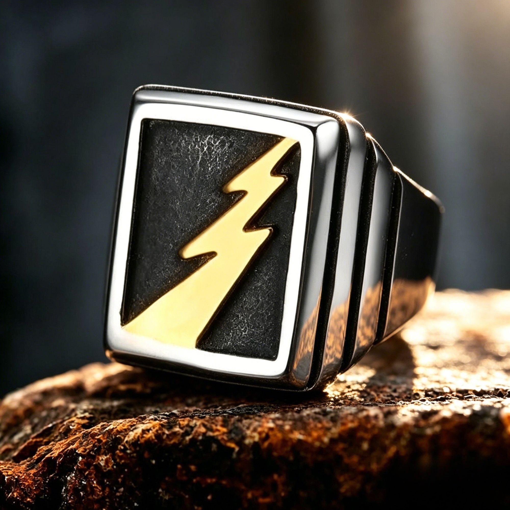 Lightning Bolt Stainless Steel Ring