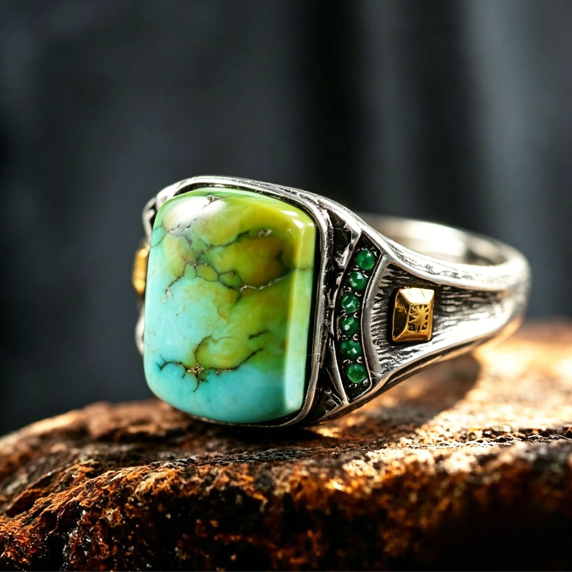 Rustic Gradient‑Stone Men’s Ring 925 Sterling Silver