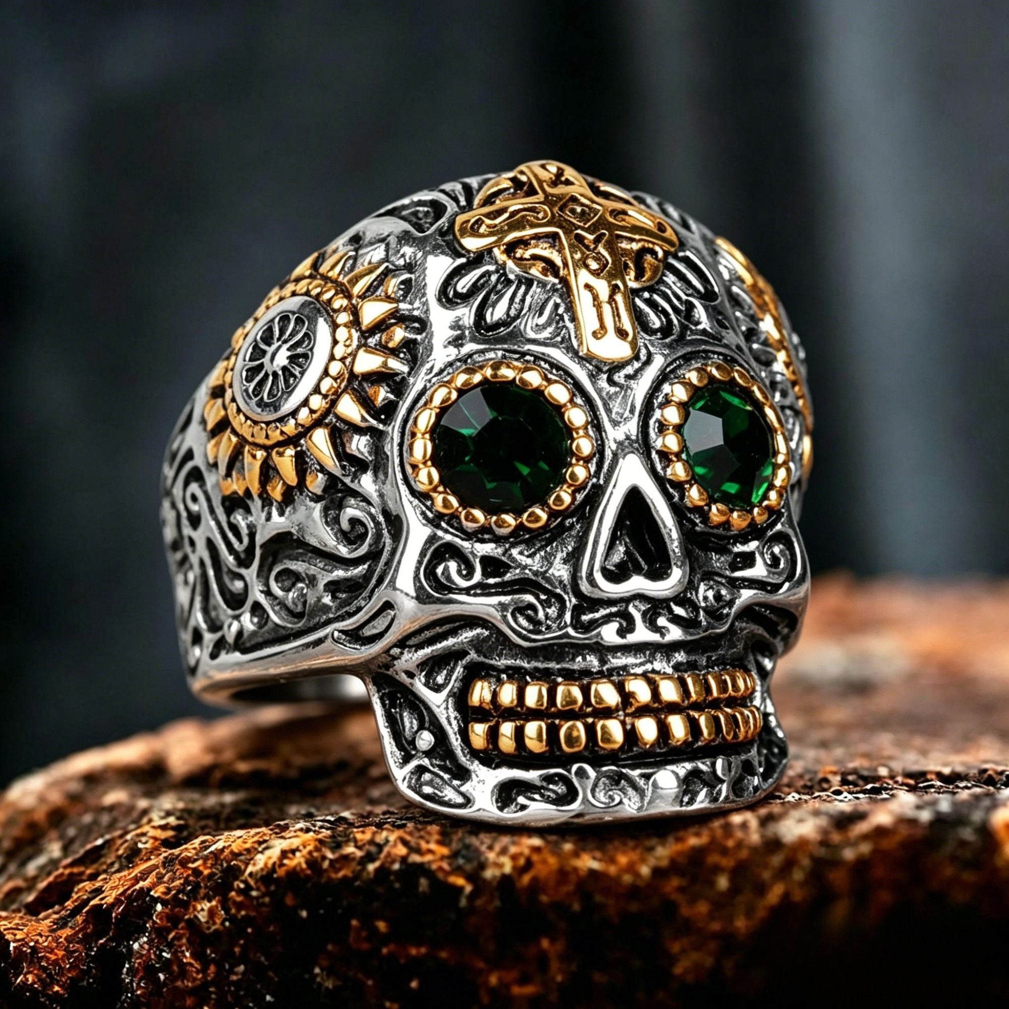 Vintage Kreuz Edelstahl Sugar Skull Ring