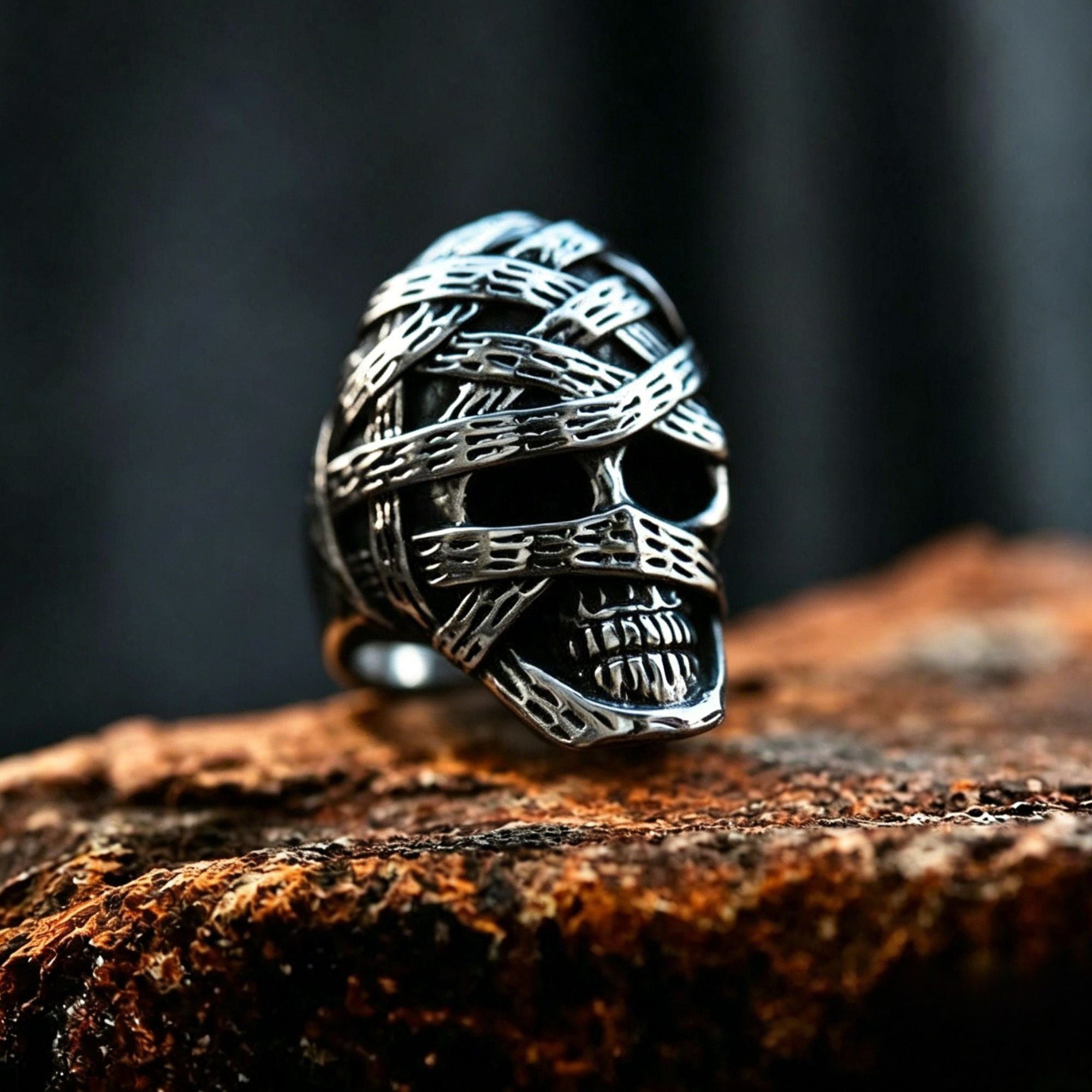 Mummy Bandage Skull Stainless Steel Ring