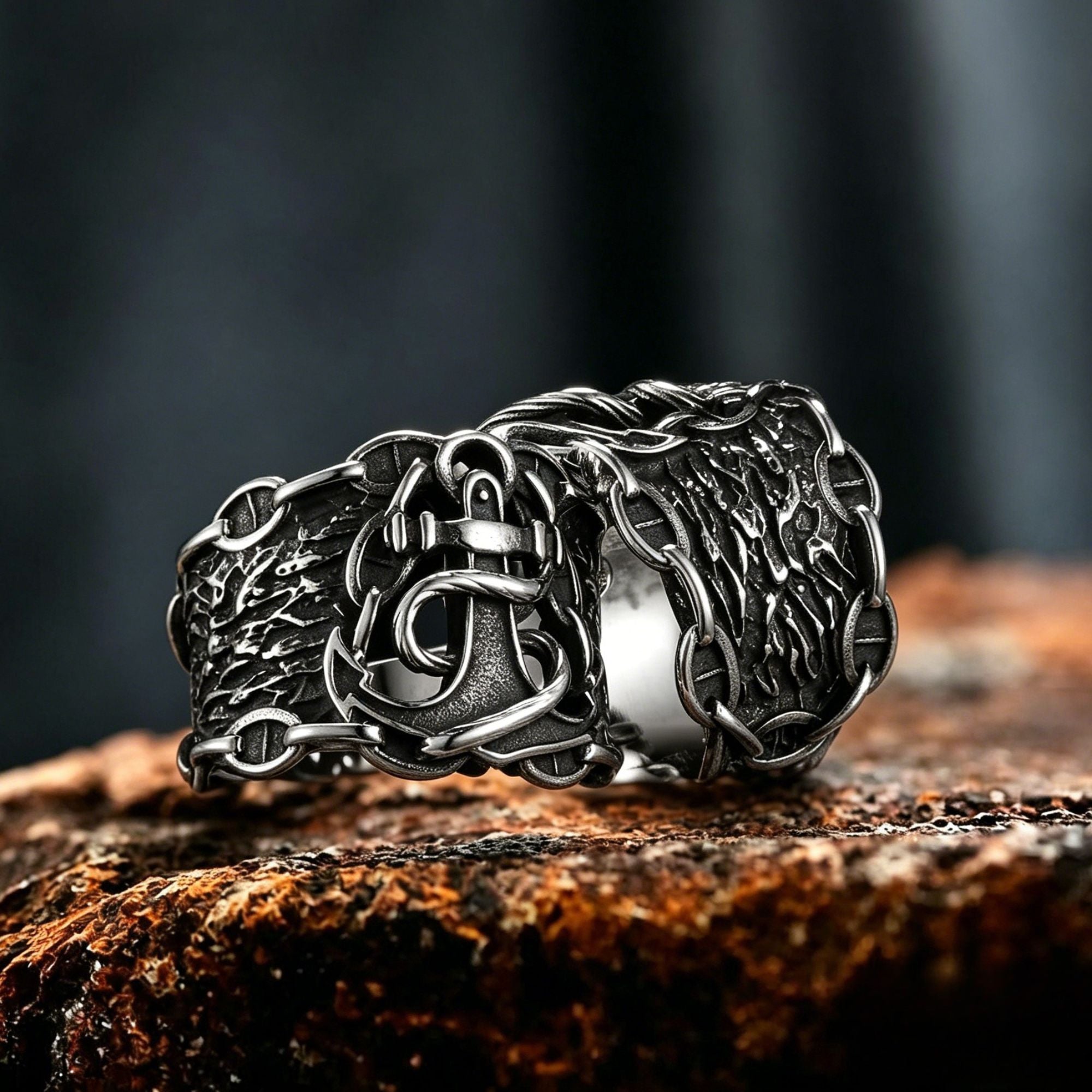 Anchor Rope Openwork Stainless Steel Ring