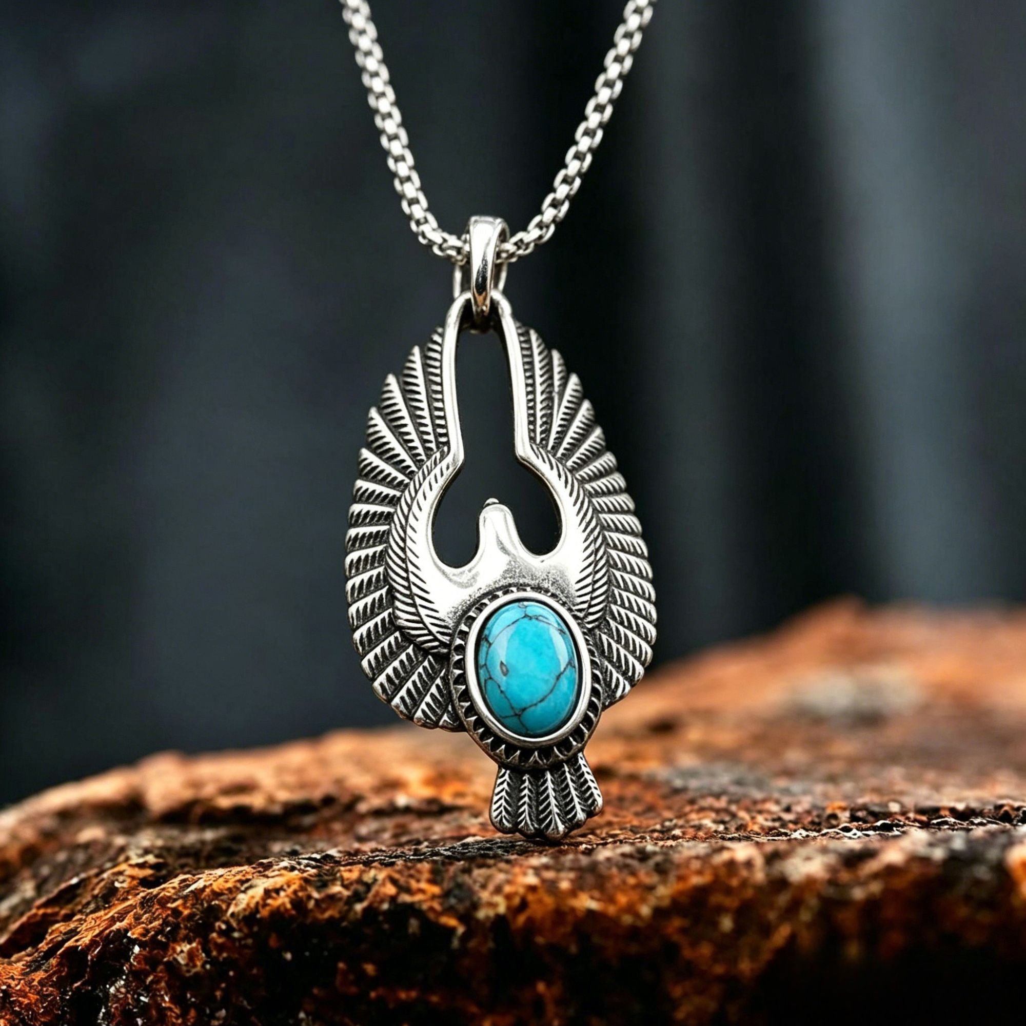 Eagle Turquoise Stainless Steel Pendant Necklace