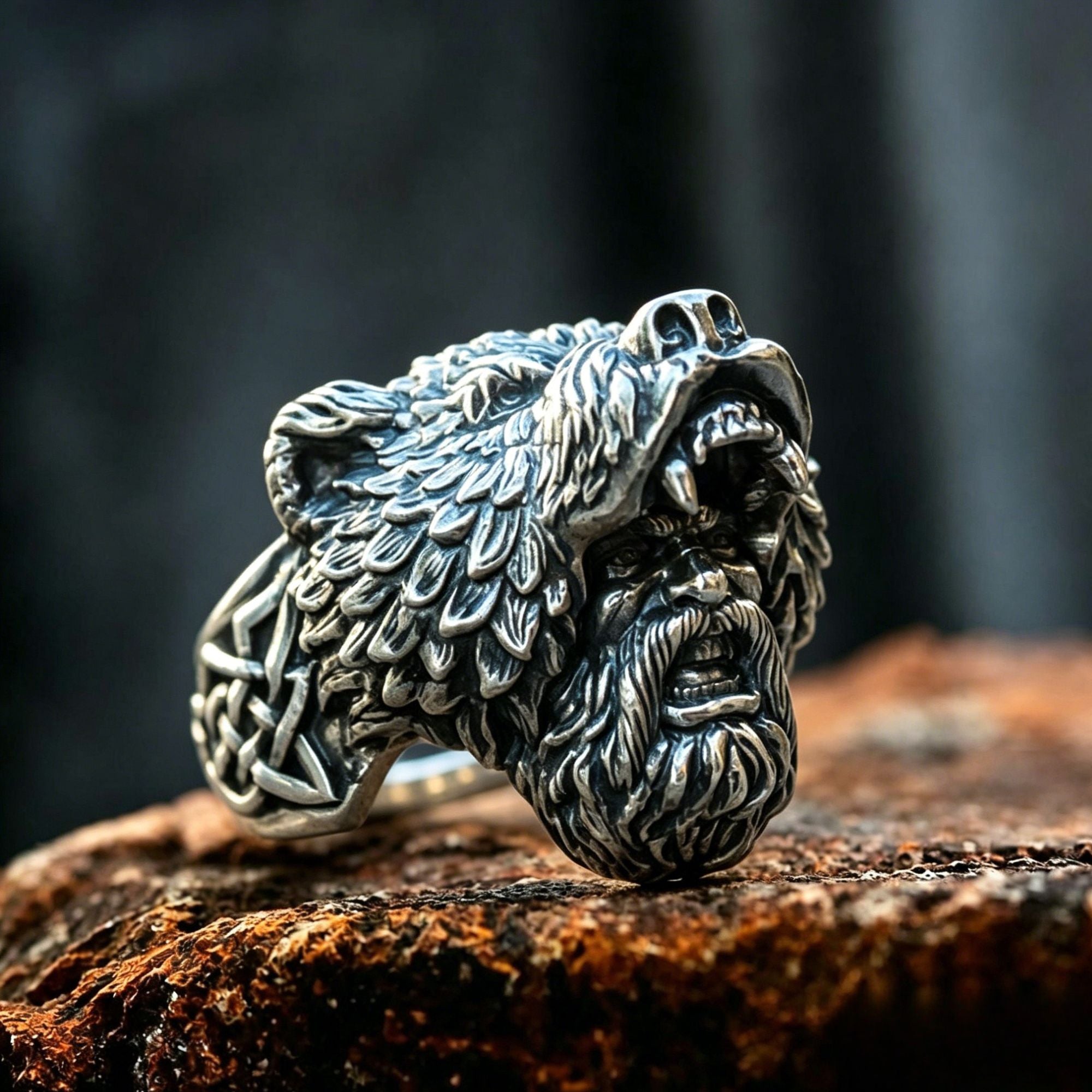 Bear Warrior Stainless Steel Biker Ring