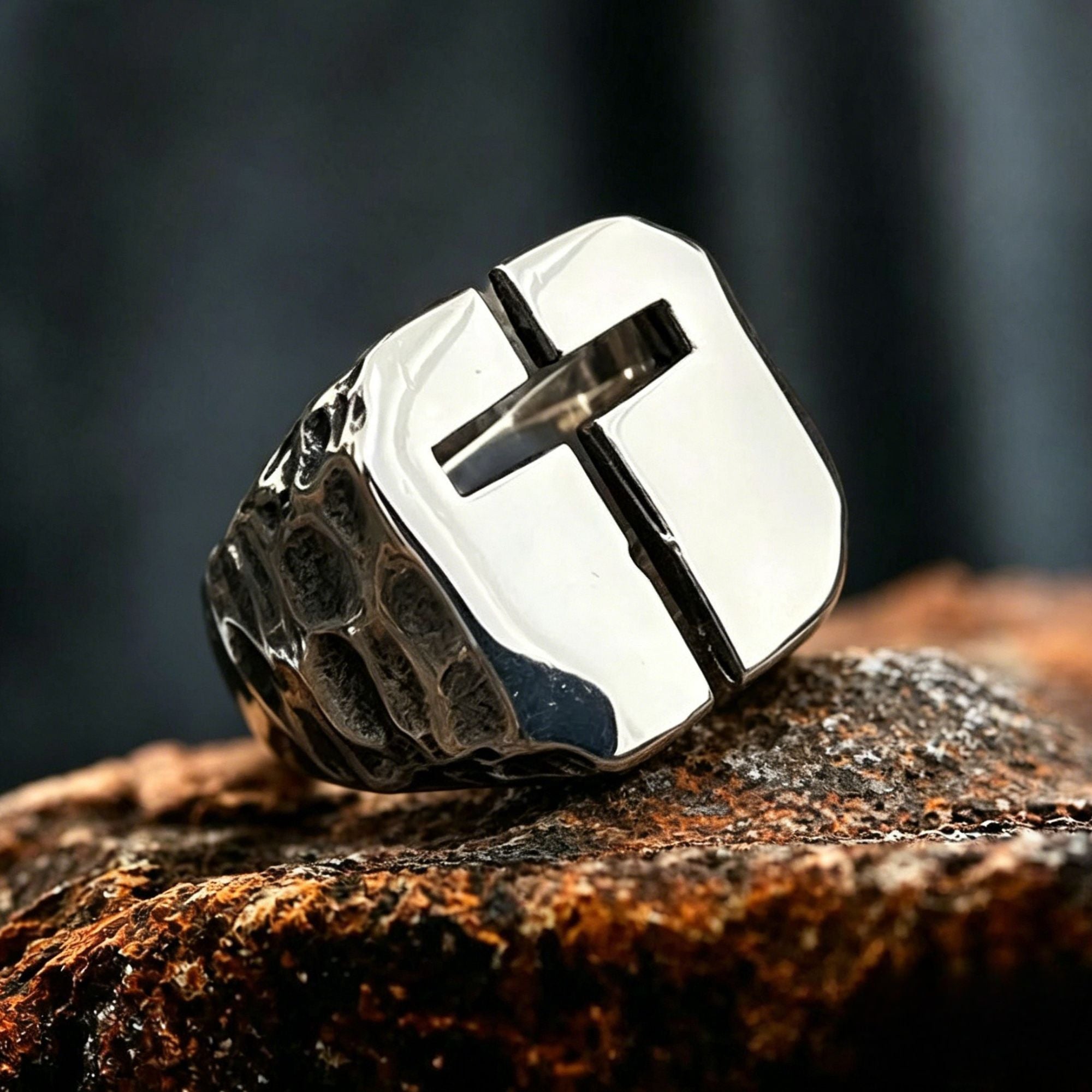 Hollow Cross Stainless Steel Ring