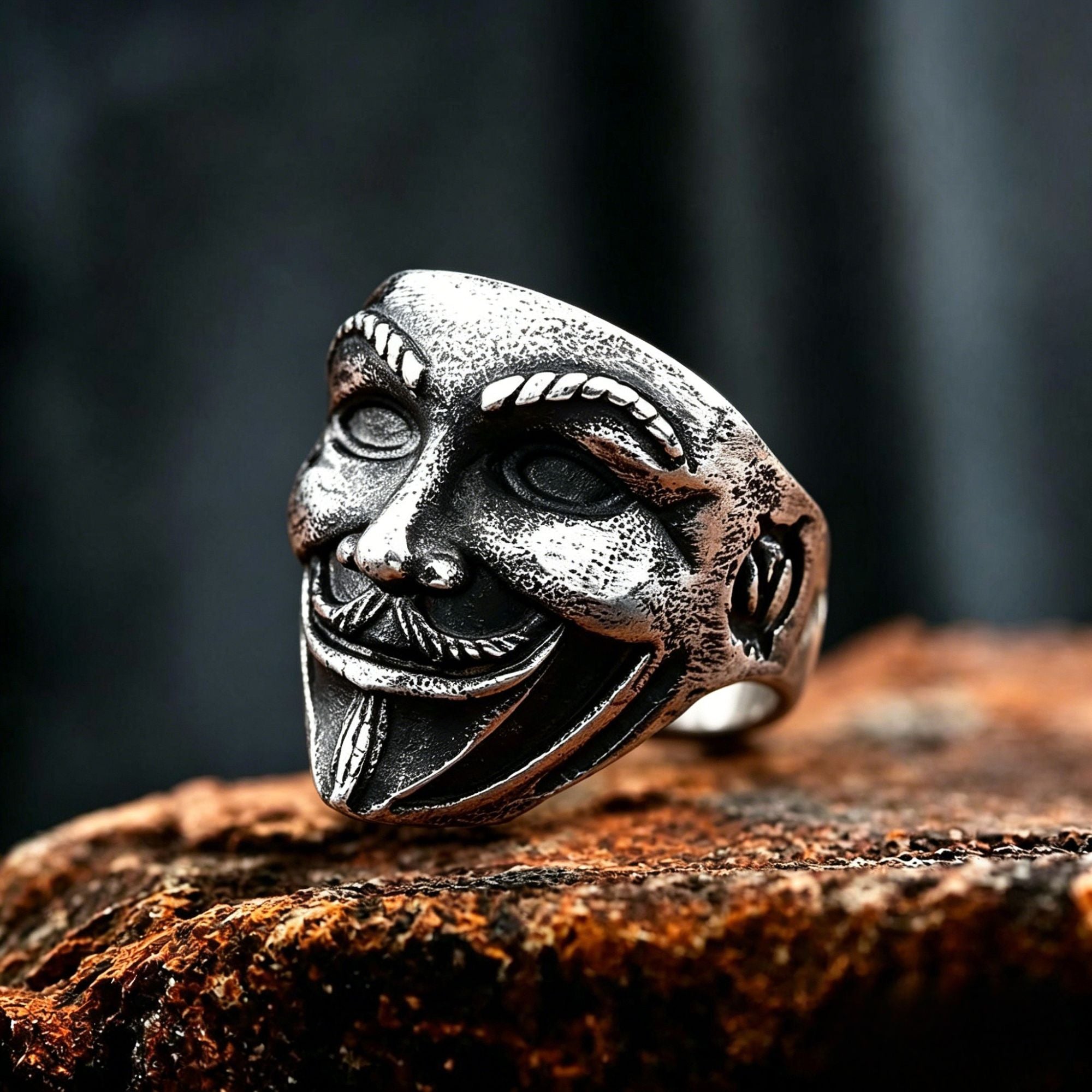 V for Vendetta Mask Stainless Steel Ring