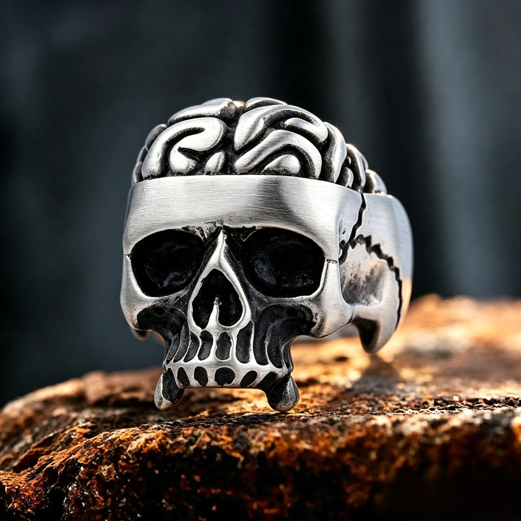 Skull Exposed Brain Stainless Steel Ring