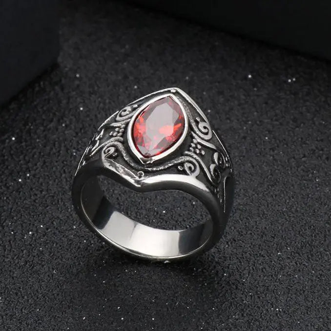 Carved Ruby-Obsidian Vintage Ring - Vrafi Jewelry