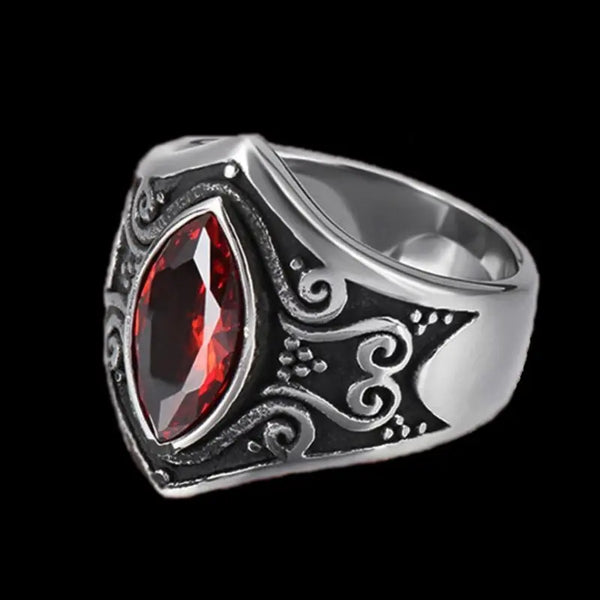 Carved Ruby-Obsidian Vintage Ring - Vrafi Jewelry