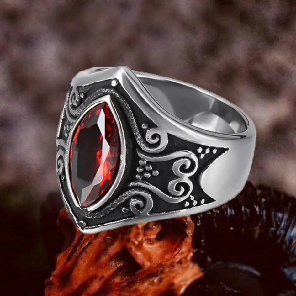 Carved Ruby-Obsidian Vintage Ring - Vrafi Jewelry