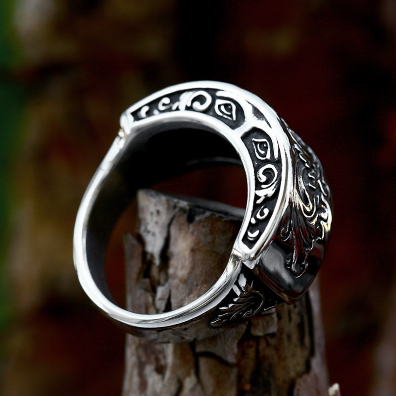 Carved Totem Stainless Steel Ring-Vrafi Jewelry