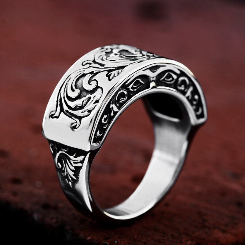 Carved Totem Stainless Steel Ring-Vrafi Jewelry