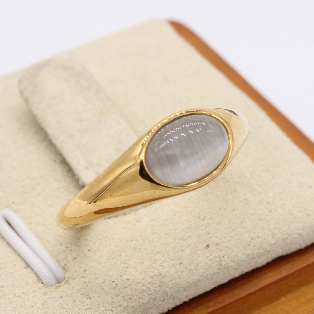 Cat's Eye Gemstone Stainless Steel Ring-Vrafi Jewelry