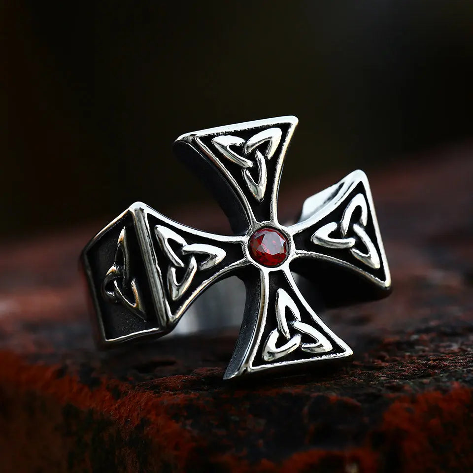 Celtic Knot Cross With Gemstone Stainless Steel Ring Vrafi Jewelry